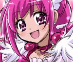  1girl :d choker cure_happy earrings face hoshizora_miyuki jewelry long_hair magical_girl open_mouth pink_eyes pink_hair precure rough smile smile_precure! solo yuizawa 
