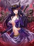  1girl black_hair breasts claws edobox horns navel pixiv_fantasia_fallen_kings red_eyes scales skeleton solo 