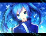  1girl :o blue_eyes blue_hair cursor ene_(kagerou_project) face kagerou_project long_hair open_mouth short_hair sleeves_past_wrists solo twintails tyokoa4649 