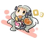  1girl :3 blush bread bread_in_mouth character_request chibi eating food grey_hair idolmaster long_hair ribbon saku_(osake_love) yellow_eyes 