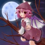  arm_support bird_wings dress fingernails full_moon hat highres in_tree juliet_sleeves long_fingernails long_sleeves looking_at_viewer moon mystia_lorelei night open_mouth outdoors outstretched_hand pink_eyes pink_hair puffy_sleeves rishu_(stilla_stella) sharp_fingernails short_hair touhou tree tree_branch 