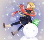  blonde_hair bucket earmuffs kantai_collection negaeri_(nemurieri) satsuki_(kantai_collection) scarf snowman tagme thigh-highs 