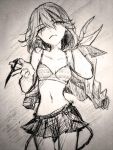  1girl bra clothes_removed collarbone kill_la_kill matoi_ryuuko midriff navel scissor_blade senketsu short_hair sketch skirt small_breasts solo striped striped_bra suspenders tamae_(jungetsu_fukou) underwear 