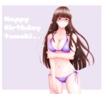  1girl bikini brown_eyes brown_hair glasses happy_birthday highres long_hair nashi_(starfish0115) saki sawamura_tomoki standing swimsuit 