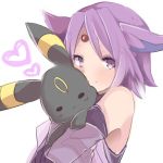  1girl animal_ears blush doll doll_hug espeon facial_mark forehead_mark heart looking_at_viewer personification pokemon purple_hair short_hair smile solo takeshima_(nia) umbreon violet_eyes white_background 