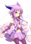  1girl animal_ears elbow_gloves espeon facial_mark fingerless_gloves forehead_mark gloves heart long_hair navel personification pokemon purple_hair purple_legwear solo takeshima_(nia) thigh-highs violet_eyes 