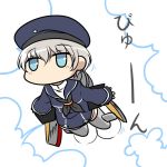  1girl blue_eyes carillus chibi hat kantai_collection parody personification short_hair silver_hair sleeves_past_wrists solo strike_witches striker_unit z1_leberecht_maass_(kantai_collection) 