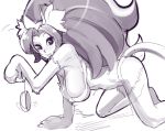  all_fours animal_ears big_hair breasts cat_ears cat_tail computer_mouse felicia hanging_breasts large_breasts long_hair monochrome paws sho-n-d solo tail vampire_(game) 