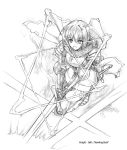  character_name isizuaki knight_(ragnarok_online) monochrome ragnarok_online short_hair simple_background solo sword weapon white_background 