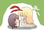  &gt;_&lt; 2girls amae_koromo blonde_hair brown_hair chibi highres long_hair miyanaga_saki multiple_girls o_o pixiv_thumbnail plug_(feng-yushu) saki short_hair sleeping straddling 