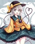  1girl alternate_hairstyle bandages eyeball green_eyes grey_hair hat heart heart_of_string komeiji_koishi low_twintails open_mouth skirt sleeves_past_wrists smile solo third_eye touhou twintails 
