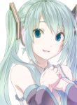  1girl aqua_eyes detached_sleeves green_hair hands_on_own_chest hatsune_miku long_hair nagita0 solo twintails vocaloid white_background 