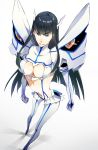  1girl bangs black_hair blue_eyes boots breasts cleavage cleavage_cutout clenched_hands elbow_gloves eyebrows gloves junketsu kill_la_kill kiryuuin_satsuki large_breasts long_hair microskirt navel revealing_clothes sassa01 skirt solo suspenders thick_eyebrows 