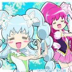  2girls =_= aino_megumi blue_hair blush_stickers braid cure_lovely cure_princess dancing happinesscharge_precure! hula long_hair macadamia_hula_dance magical_girl multiple_girls open_mouth pink_hair precure shirayuki_hime smile twin_braids vest yoshimune 