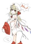  1girl blonde_hair blush dated flandre_scarlet hat no red_eyes rough solo touhou unasaka_ryou undressing white_background wings 