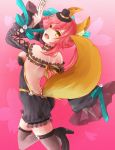  1girl animal_ears asari_(23feline23) breasts caster_(fate/extra) detached_sleeves fate/extra_ccc fate_(series) fox_ears fox_tail hat high_heels long_hair mini_top_hat ofuda pink_hair sideboob solo tail thigh-highs top_hat yellow_eyes 