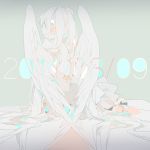  1girl angel_wings dated grey_eyes grey_hair hatsune_miku headset long_hair rella twintails vocaloid wings 