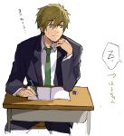  brown_eyes brown_hair desk free! male necktie nonhomo_gyunyu pen school_uniform sitting tachibana_makoto 