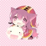  1girl blush chibi dress konatsu_miyu league_of_legends long_hair lulu_(league_of_legends) open_mouth poro_(league_of_legends) purple_hair red_hat smile solo violet_eyes 