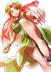  1girl braid chinese_clothes clenched_hand green_eyes hat hong_meiling long_hair redhead shinoasa solo star touhou twin_braids upskirt 