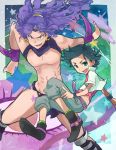  2boys arm_blade blue_hair cars_(jojo) george_joestar_ii jojo_no_kimyou_na_bouken long_hair multiple_boys purple_hair tama_(miloque) weapon 