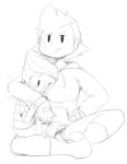  1boy 1girl breast_smother highres hoodie kumatora lucas mother_(game) mother_3 sitting sitting_on_lap sitting_on_person sketch sunibee 