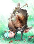  boar bulldrome cat felyne grass hammer highres monster_hunter mushroom no_humans pig poogie riding stick tifa18 tusks 