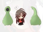  &gt;_&lt; 1girl arms_behind_back brown_hair chibi flying_sweatdrops long_hair mizuki_(lv43) open_mouth squiggle zoom_layer 