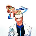  1boy blonde_hair blue_hair character_request glasses gloves labcoat male open_mouth pokemon pokemon_(game) pokemon_bw2 simple_background tagme white_background yojio_(2188) 