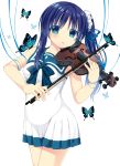  1girl blue_eyes blue_hair butterfly hiradaira_chisaki instrument long_hair nagi_no_asukara riria_(happy_strawberry) sailor_dress school_uniform serafuku side_ponytail violin 