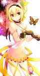  1girl blonde_hair blue_eyes butterfly choker edna_(tales) expressionless flower hair_ribbon hairband miyu_(matsunohara) ribbon short_hair side_ponytail single_glove skirt solo tales_of_(series) tales_of_zestiria tress_ribbon umbrella white_background white_skirt 