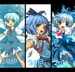  2010 2013 2014 ahoge blue blue_eyes blue_hair cirno comparison dress gem ice kazutani_ninshi progress touhou 