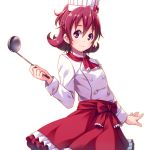  1girl aida_mana chef_hat chef_uniform dokidoki!_precure half_updo happinesscharge_precure! hat highres ladle pink_eyes pink_hair ponytail precure sayousuke simple_background smile solo white_background 