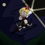  1girl :d ^_^ ^o^ ascot blonde_hair blouse closed_eyes darkness energy_ball fang frilled_skirt frills full_moon hair_ribbon hb_take moon night open_mouth ribbon rumia short_hair skirt sky smile star_(sky) starry_sky touhou vest 