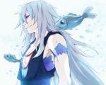  1boy blue_eyes fish long_hair maeba_izumi male nagi_no_asukara scales silver_hair uroko-sama 