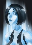  1girl black_hair blue_eyes blue_lipstick blue_skin breasts bust cortana daniel_macgregor halo_(game) hologram lipstick makeup short_hair solo 