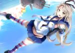  1girl anchor blonde_hair elbow_gloves gloves green_eyes hair_ornament hairband kantai_collection kokumu long_hair microskirt open_mouth personification rensouhou-chan shimakaze_(kantai_collection) skirt solo thigh-highs white_gloves 