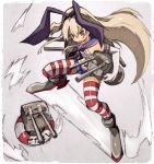  1girl :3 blonde_hair blush_stickers brown_eyes elbow_gloves gloves hairband kantai_collection long_hair personification rensouhou-chan shimakaze_(kantai_collection) sketch skirt solo striped striped_legwear thigh-highs white_gloves 