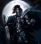  armor cape dede_putra full_armor full_moon gauntlets helmet highres moon original solo sword weapon 