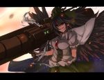  1girl amputee bazooka black_hair bow gundam gundam_0083 gundam_gp-02_physalis hair_bow highres long_hair parody red_eyes reiuji_utsuho smile solo third_eye touhou usamimiok weapon wings 