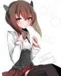  1girl black_legwear brown_eyes brown_hair dated headgear highres kantai_collection looking_at_viewer personification short_hair signature solo taihou_(kantai_collection) takeshima_(nia) thigh-highs 