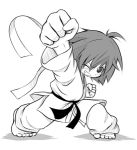  1girl ;) barefoot chibi dougi grin lowres makoto punching scarf short_hair smile solo street_fighter_iii:_3rd_strike tomboy tsubaki_daisuke_(daisaku) wink 
