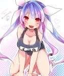 1girl all_fours blue_hair blush breasts dated gradient_hair hair_ornament hair_ribbon heart i-19_(kantai_collection) kantai_collection long_hair looking_at_viewer multicolored_hair name_tag open_mouth personification purple_hair red_eyes ribbon school_swimsuit signature solo swimsuit takeshima_(nia) 