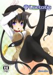  1girl animal_ears black_hair cat cat_ears cat_tail collar cover dog fox hat long_hair rabbit shirasu_youichi solo tail thigh-highs twintails violet_eyes 