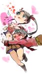  blood blush glomp hug kantai_collection long_hair mikuma_(kantai_collection) mogami_(kantai_collection) multiple_girls nonco personification school_uniform short_hair shorts torn_clothes twintails 