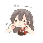  1girl akagi_(kantai_collection) black_eyes blush brown_hair hands_on_another&#039;s_face japanese_clothes kantai_collection long_hair lowres minigirl muneate personification rebecca_(keinelove) smile 