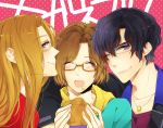  3boys arm_around_shoulder black-framed_glasses black_hair blonde_hair blush brothers brown-framed_glasses brown_hair closed_eyes cream_puff eating family food food_on_face glasses hachimine_satoshi hachimine_shinji hachimine_takuma jewelry lmoon long_hair male glassesbu! multiple_boys necklace open_mouth semi-rimless_glasses short_hair siblings smile under-rim_glasses violet_eyes wink yellow-framed_glasses 