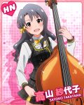 black_hair blush character_name idolmaster idolmaster_million_live! long_hair musical_instrument red_eyes takayama_sayoko violin 