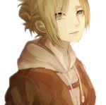  1girl annie_leonhardt blonde_hair blue_eyes buckle hoodie jacket miisa_(spica-0) military military_uniform ponytail shingeki_no_kyojin solo tears uniform 