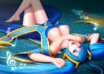 artist_name artist_request blue_eyes blue_hair breasts crossed_legs large_breasts league_of_legends lying musical_note sona_buvelle 